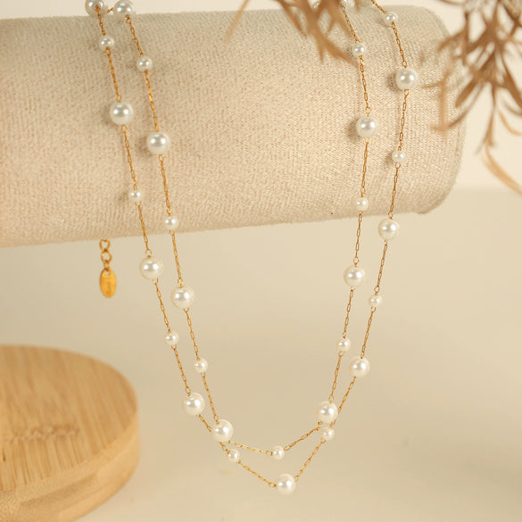 Women's Fashion Sweet Style 316L Stainless Steel Stars Pearl Clavicle Chain Necklace With Electroplating