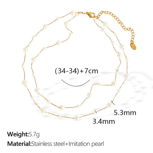 Women's Fashion Sweet Style 316L Stainless Steel Stars Pearl Clavicle Chain Necklace With Electroplating
