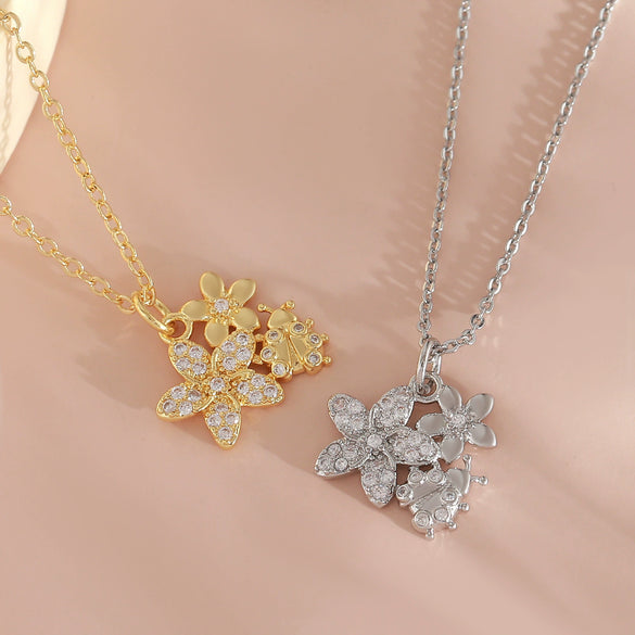 Women's Fashion Temperament Clavicle Chain Jewelry Copper Material Flower And Animal Pattern Electroplating Process
