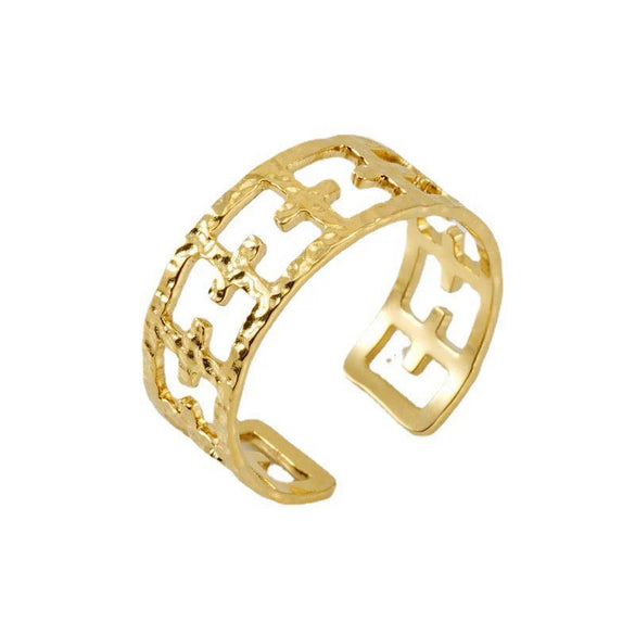 Women's Fashion Titanium Steel Geometric Hollow Opening Adjustable Ring With Electroplating