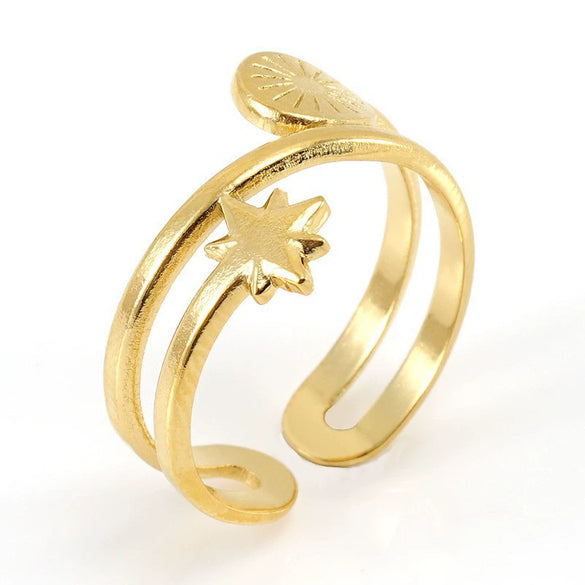 Women's Fashion Titanium Steel Geometric Hollow Opening Adjustable Ring With Electroplating