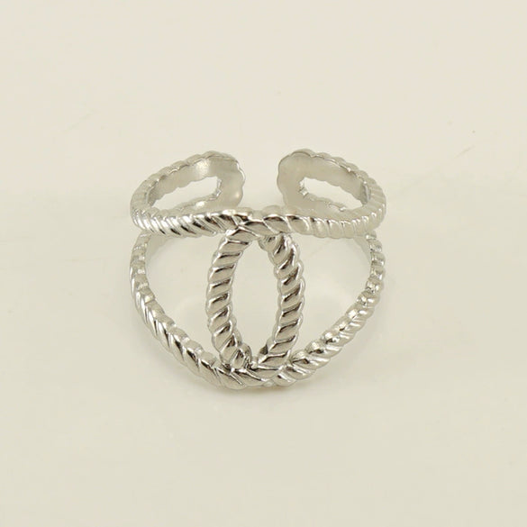 Women's Fashion Titanium Steel Geometric Hollow Opening Adjustable Ring With Electroplating