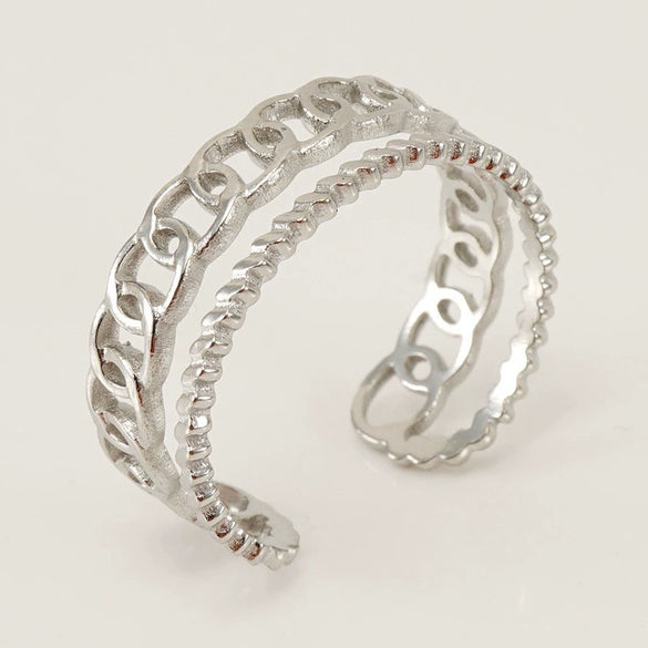 Women's Fashion Titanium Steel Geometric Hollow Opening Adjustable Ring With Electroplating