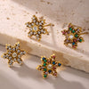 Women's Fashion Titanium Steel Inlaid Snowflake Zircon Earrings With Geometric Pattern And Pvd Plating