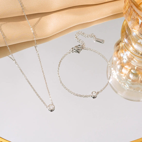 Women's Fashion Titanium Steel Joker Cross Chain Necklace And Bracelet With Electroplating Treatment