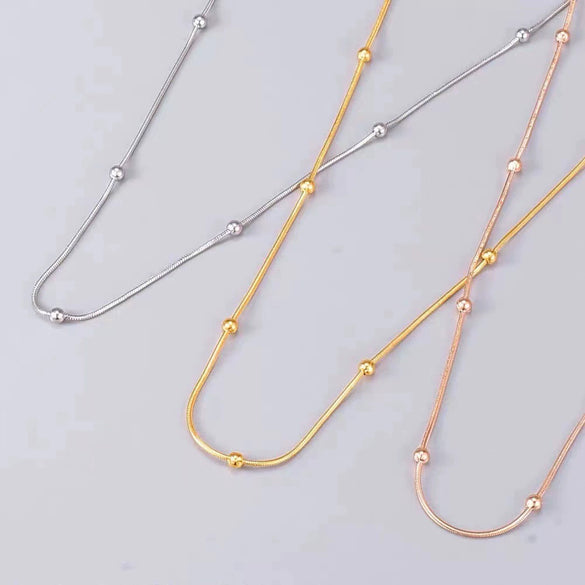 Women's Fashion Titanium Steel Rose Gold Beads Snake Bone Chain Necklace With Pearlescent Treatment