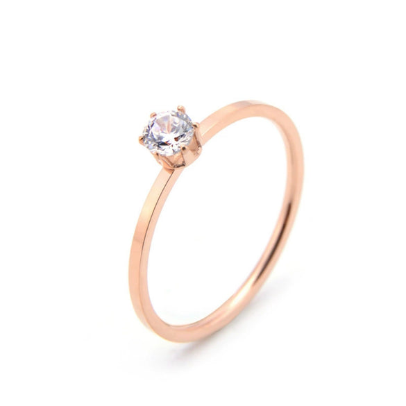 Women's Fashion Stainless Steel Rose Gold Geometric Six Claw Solitaire Ring Simple Electroplated Stainless Steel Open Finger Ring