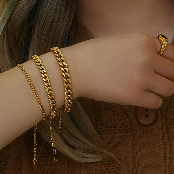 Women's Fashion Trendy Hiphop Style Stainless Steel Electroplated Geometric Chain Bracelet
