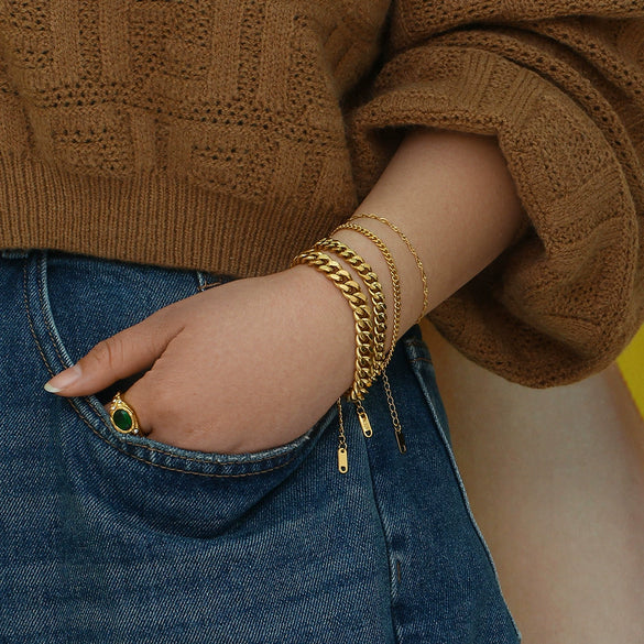 Women's Fashion Trendy Hiphop Style Stainless Steel Electroplated Geometric Chain Bracelet