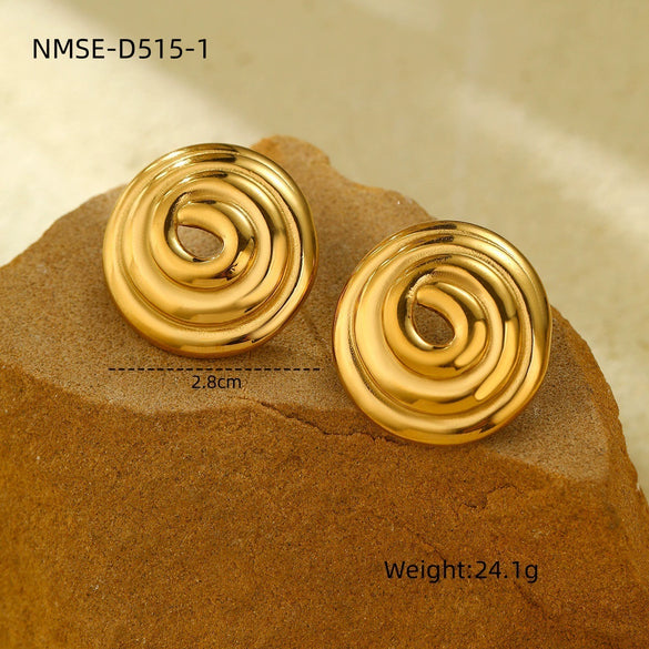 Women's Fashion Versatile Trendy Light Luxury Titanium Steel And Stainless Steel Hollow Thread Circle Disc Earrings With Electroplating