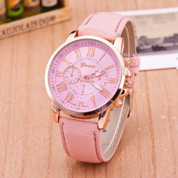 Women's Fashion Watch Belt Alloy Case Pu Strap Stainless Steel Clasp Round Dial Leisure Style