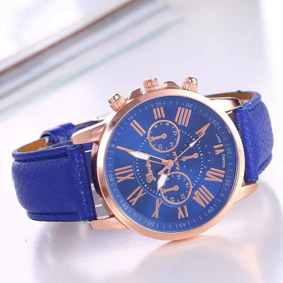 Women's Fashion Watch Belt Alloy Case Pu Strap Stainless Steel Clasp Round Dial Leisure Style