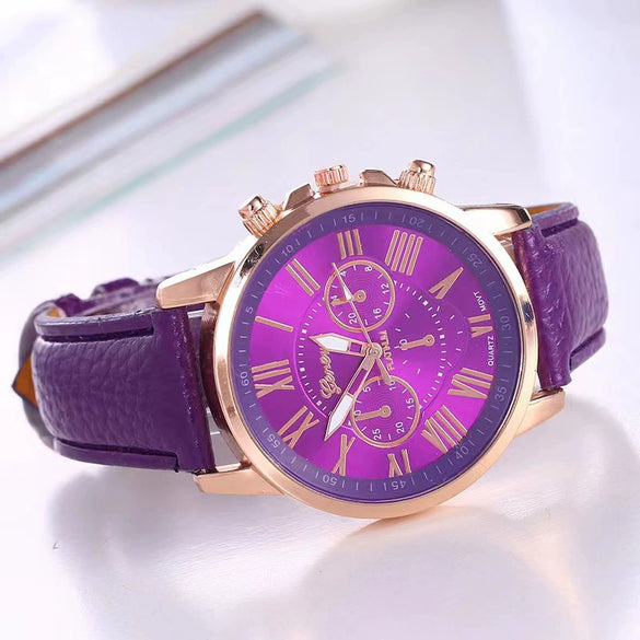 Women's Fashion Watch Belt Alloy Case Pu Strap Stainless Steel Clasp Round Dial Leisure Style