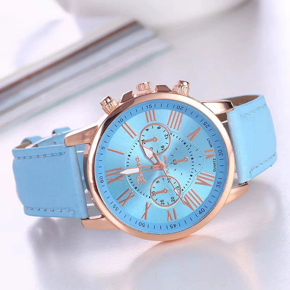 Women's Fashion Watch Belt Alloy Case Pu Strap Stainless Steel Clasp Round Dial Leisure Style