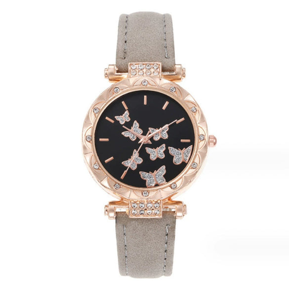 Women's Fashion Watch Bracelet Set Alloy Imitation Leather Rose Gold Buckle Round Quartz Watch