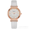 Women's Fashion Waterproof Luxury Leisure Alloy Case Sapphire Crystal Glass Mirror Imitation Leather Strap Round Dial Watch