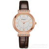 Women's Fashion Waterproof Luxury Leisure Alloy Case Sapphire Crystal Glass Mirror Imitation Leather Strap Round Dial Watch