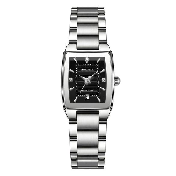 Women's Fashion Waterproof Quartz Watch With Diamond Encrusted Stainless Steel Band And Small Square Dial
