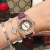 Women's Fashion Waterproof Watch With Genuine Leather Strap Alloy Case Stainless Steel Buckle And Round Dial