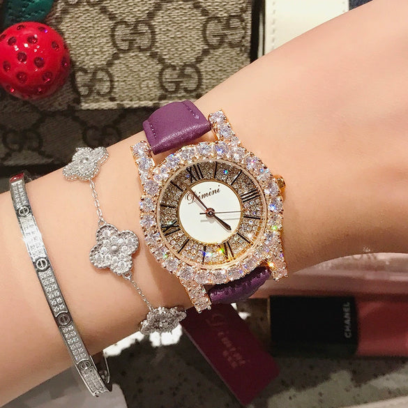 Women's Fashion Waterproof Watch With Genuine Leather Strap Alloy Case Stainless Steel Buckle And Round Dial