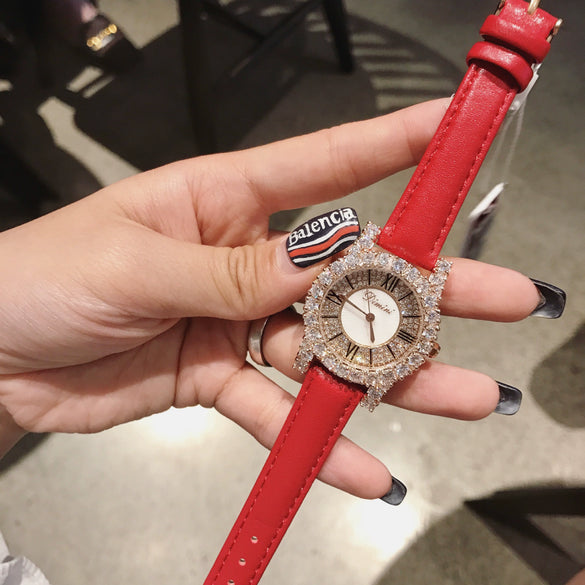 Women's Fashion Waterproof Watch With Genuine Leather Strap Alloy Case Stainless Steel Buckle And Round Dial