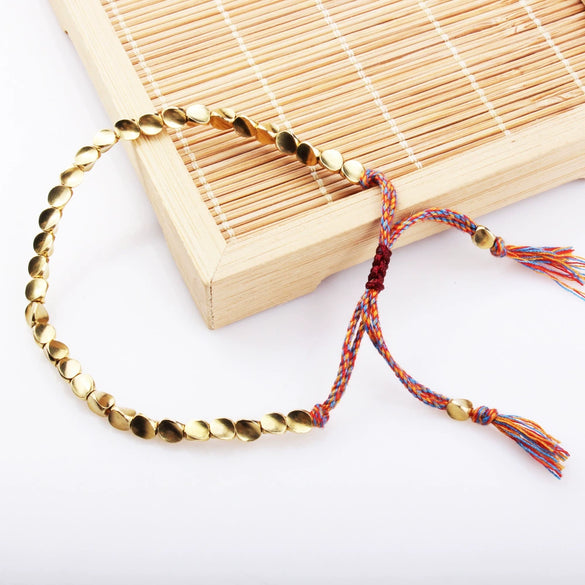 Women's Fashion Woven Bracelet With Copper Beads And Tassel Geometric Pattern Polished