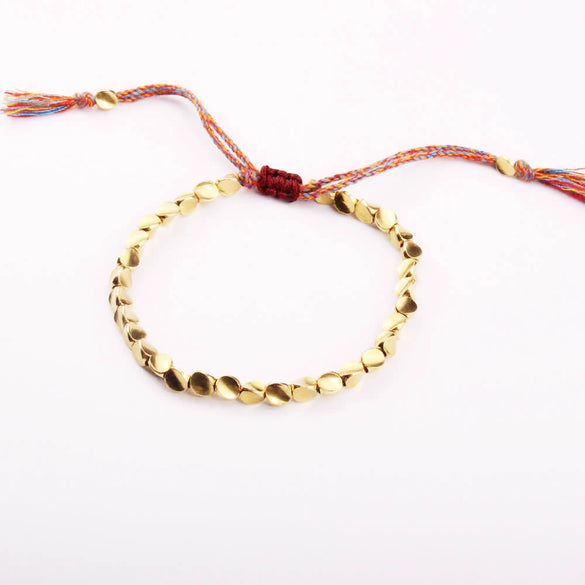 Women's Fashion Woven Bracelet With Copper Beads And Tassel Geometric Pattern Polished