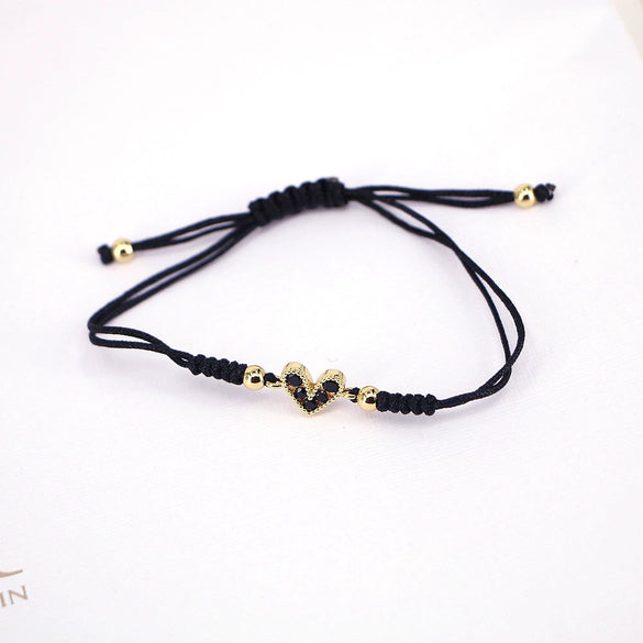 Women's Fashion Woven Copper Adjustable Bracelet With Micro Inlaid Color Zircon Geometric Heart Shape Jewelry