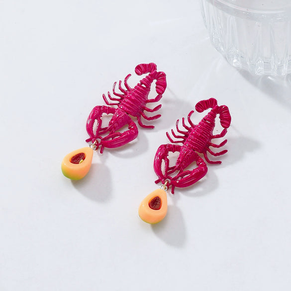 Women's Fashion Zinc Alloy Animal Zodiac Exaggerated Lobster Pendant Mango Tassel Earrings With Electroplating