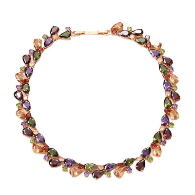 Women's Fashion Zircon Rhombus Necklace With Colorful Stone Inlay Geometric Pendant Elegant Wholesale Jewelry
