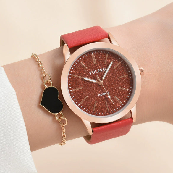 Women's Fashionable Alloy And Textile Glass Quartz Round Dial Watch