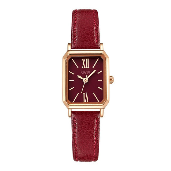 Women's Fashionable Alloy Case Pu Strap Rectangular Dial Rose Gold Buckle Pin Buckle Spiral Crown Watch With Printed Logo And Mineral Reinforced Mirror