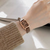 Women's Fashionable Alloy Case Pu Strap Rectangular Dial Rose Gold Buckle Pin Buckle Spiral Crown Watch With Printed Logo And Mineral Reinforced Mirror