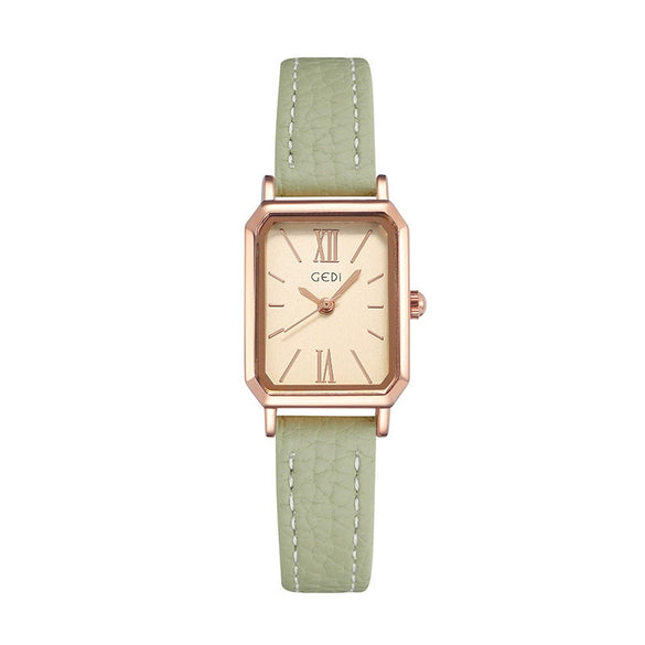 Women's Fashionable Alloy Case Pu Strap Rectangular Dial Rose Gold Buckle Pin Buckle Spiral Crown Watch With Printed Logo And Mineral Reinforced Mirror