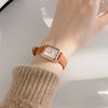 Women's Fashionable Alloy Case Pu Strap Rectangular Dial Rose Gold Buckle Pin Buckle Spiral Crown Watch With Printed Logo And Mineral Reinforced Mirror