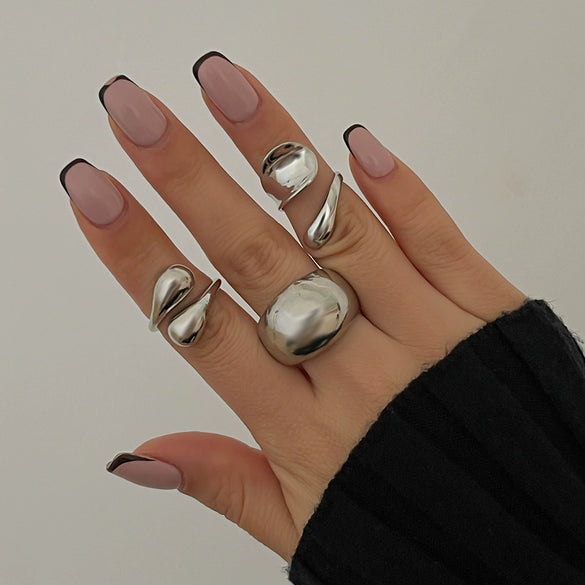 Women's Fashionable Asymmetrical Alloy Geometric Open Ring 3Piece Set With Electroplating