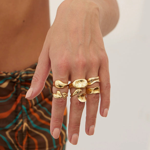 Women's Fashionable Asymmetrical Alloy Geometric Open Ring 3Piece Set With Electroplating