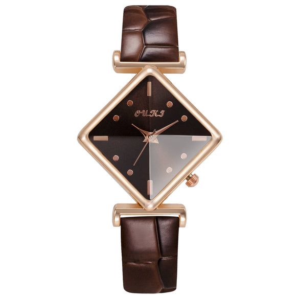 Women's Fashionable Casual Summer Quartz Watch With Alloy Case Imitation Leather Strap Stainless Steel Buckle And Diamond Dial Shape