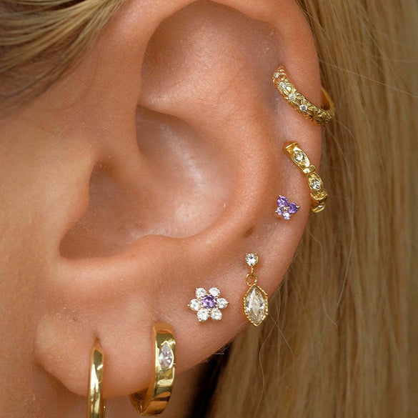 Women's Fashionable Copper Stone Butterfly Zodiac Diamond Earrings