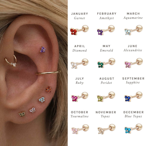 Women's Fashionable Copper Stone Butterfly Zodiac Diamond Earrings