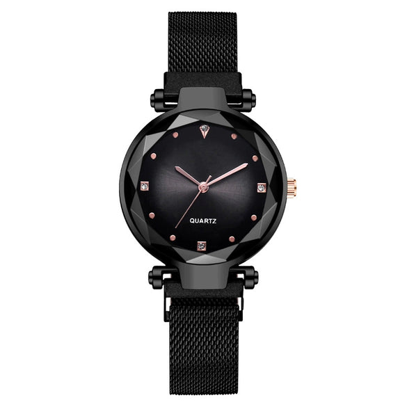 Women's Fashionable Diamondencrusted Metal Quartz Watch With Magnetic Milan Belt And Round Dial