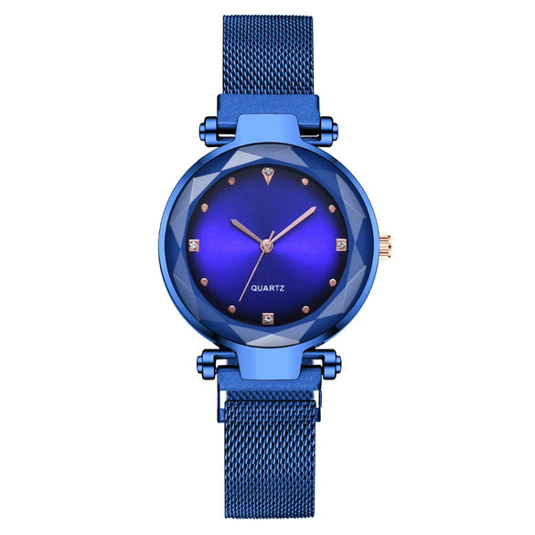 Women's Fashionable Diamondencrusted Metal Quartz Watch With Magnetic Milan Belt And Round Dial