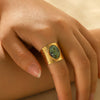 Women's Fashionable Elegant French Retro Court Style Oval Open Ring African Turquoise Titanium Steel Geometric Electroplated