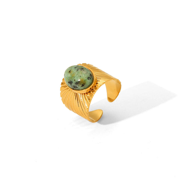 Women's Fashionable Elegant French Retro Court Style Oval Open Ring African Turquoise Titanium Steel Geometric Electroplated
