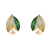 Women's Fashionable Geometric And Leaf Patterned Copper Earrings With Pearls And Electroplating