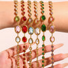 Women's Fashionable Geometric Ferris Wheel Oval Faceted Glass Stone And 5A Zircon Full Diamond Splicing Electroplated Stainless Steel Bracelet