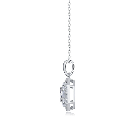 Women's Fashionable Geometric S925 Silver Pendant Necklace With Moissanite Inlay And Cross Chain