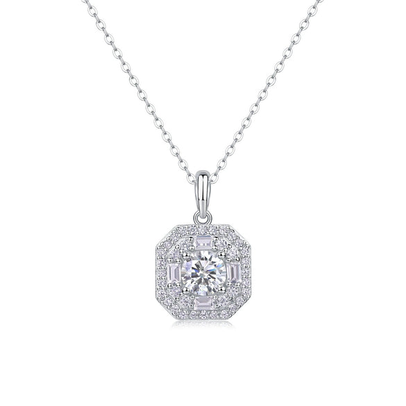 Women's Fashionable Geometric S925 Silver Pendant Necklace With Moissanite Inlay And Cross Chain