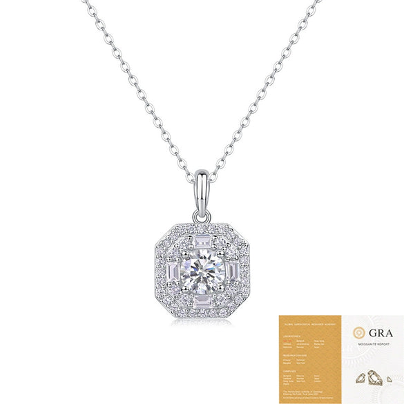 Women's Fashionable Geometric S925 Silver Pendant Necklace With Moissanite Inlay And Cross Chain