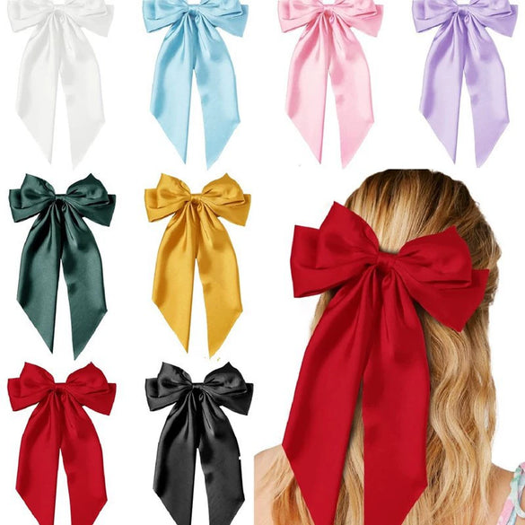 Women's Fashionable Handmade Cloth Spring Clip Hair Accessories With Bow And Long Tail Streamer